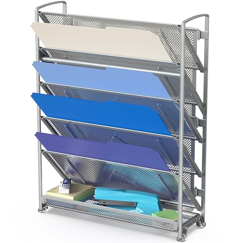 Simple Houseware 6 Tier Wall Mount Document Letter Tray Organizer, Silver - 5 Tilted Trays + 1 Flat Bottom Tray, Wall Mount Hardware Included