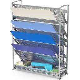Simple Houseware 6 Tier Wall Mount Document Letter Tray Organizer, Silver - 5 Tilted Trays + 1 Flat Bottom Tray, Wall Mount Hardware Included