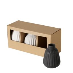 BOLTZE Esko 2050587 Vase (3-Piece Set, Colour: Grey/Black/White, Porcelain, Matte, Height 11 cm, Diameter 8 cm, Round, Handmade, Waterproof, Minimalist Design, Flower Vase, Decoration)