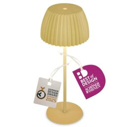 BRILONER - Riffle Rechargeable LED Table lamp IP44 with Light Edge,14.5x36.5 cm, Touch, Replaceable Battery, LED Light, Battery Table lamp, Bedside lamp, German Design Award Winner 2025, Yellow