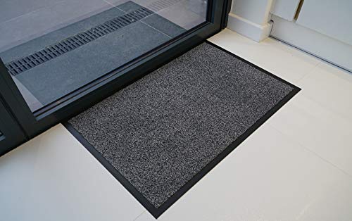 Serdim Rugs Non Slip Dirt Rubber Edged Barrier Mats, Silver Grey, 60 x 180 cm (2' x 6')