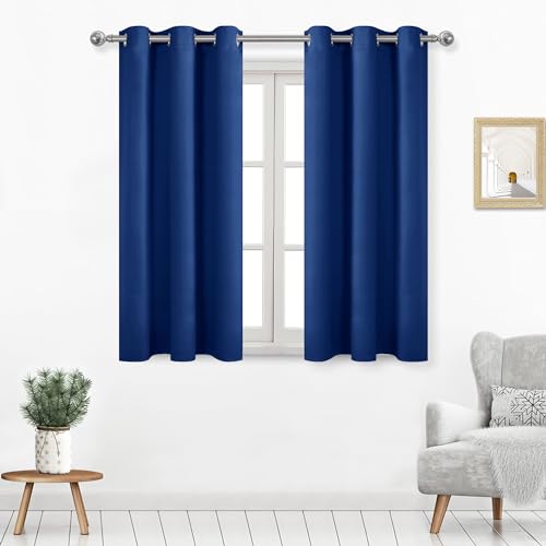 DWCN Blackout Curtains for Living Room, Room Drakening Curtains for Bedroom, Solid Thermal Privacy Protection 45 Inch Window Curtains, Classic Blue, W38 x L45 Inch, Set of 2
