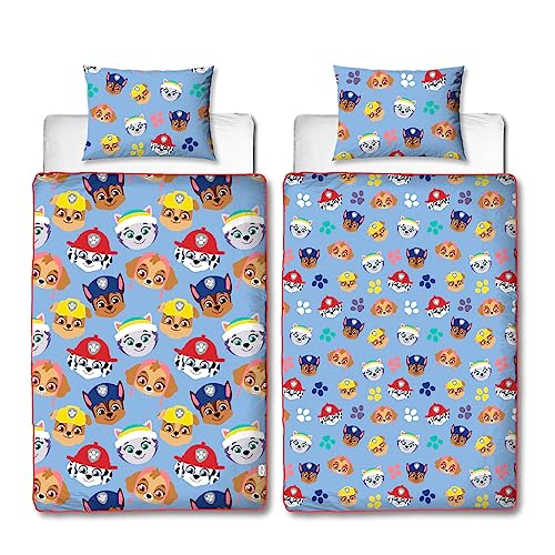 PAW PATROL Single Bed Coverless Duvet Bedding - Reversible Coverless Quilt, Pillow & Pillowcase - Washable Duvet - Perfect For Travelling & Sleepovers - Single 4.5 tog