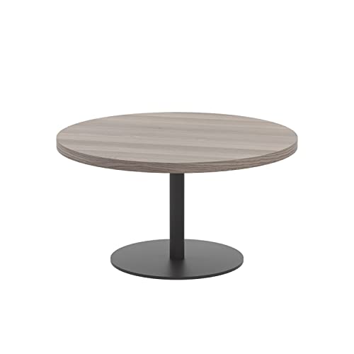 Office Hippo Circular Coffee Table, Sturdy & Stylish Small Table Desk, Laptop Table For Cafe, Coffee Shop or Bar, Versatile Office Table Ideal For Breakroom, 5 Year Guarantee - Grey Oak / Black