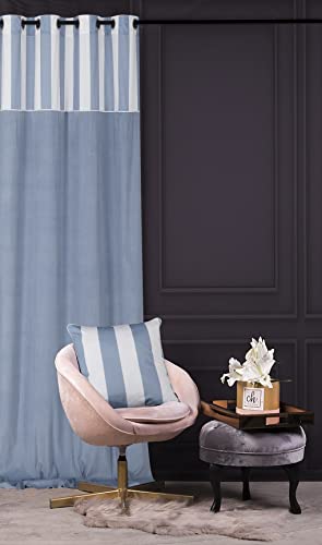 Chic Stripe Velvet Curtain 140 x 270 cm with Blue Eyelets