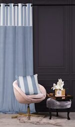 Chic Stripe Velvet Curtain 140 x 270 cm with Blue Eyelets