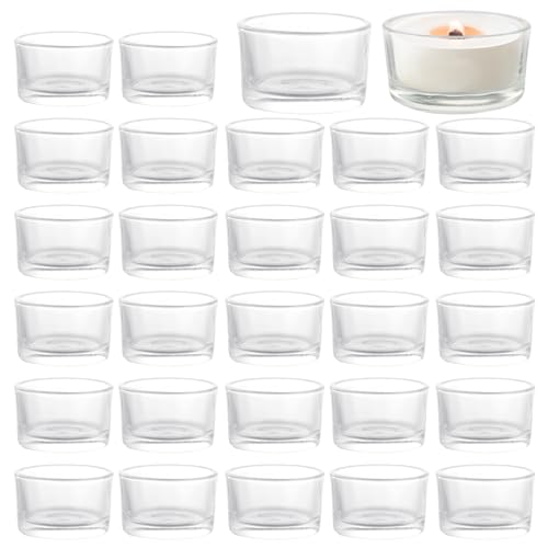 ASelected 24 Pack Tea Light Candle Holders, (Ø5.2 X H3.2cm) Glass Tealight Holders Clear Candle Holder for Wedding, Home Table Decoration, Anniversary, Festival
