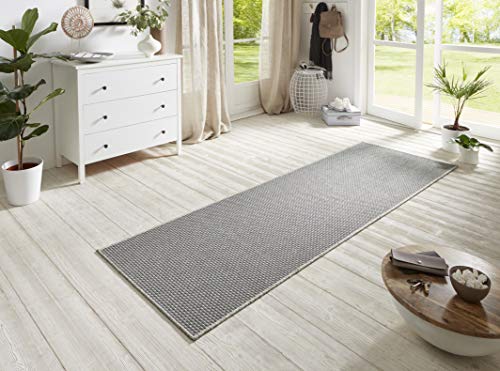 BT Carpet Nature Runner Indoor and Outdoor Loop Kitchen Runner Non-Slip Flat Weave Short Pile Wool Look Fineloop Kitchen Rug for Hallway Kitchen Garden Patio Bathroom Silver 80 x 500 cm