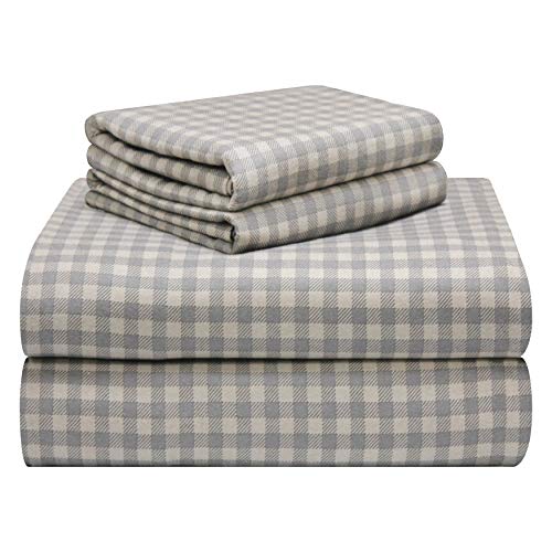 pointehaven 180 GSM Luxury 100% Cotton Printed Flannel Sheet Set, Twin XL, Farmhouse Plaid - Warm & Cozy - Pre-Shrunk -Deep Pockets - Elastic All Around-Comfy Double Brushed -