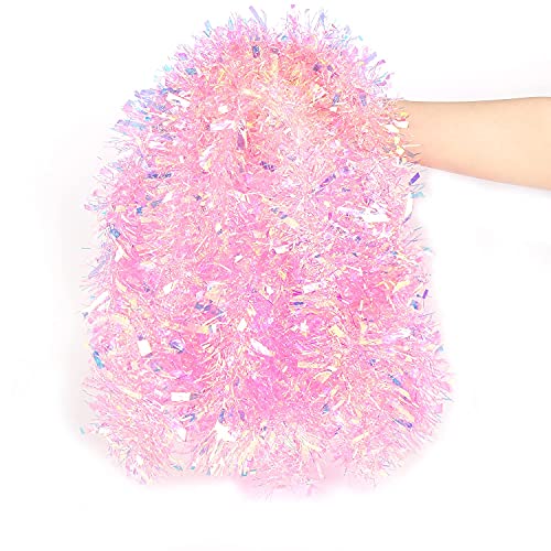 LOMIMOS 17 Ft Christmas Tinsel Garland,Pink Glittering Decoration for Xmas Tree Party Wedding Supplies