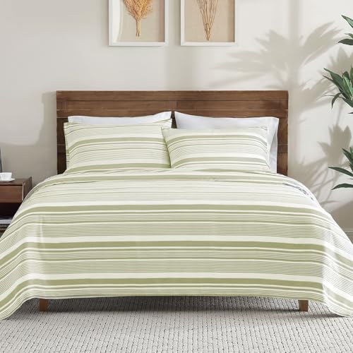ClevaHome Classic Stripe Sheet Set - 4 Pieces Super Soft & Breathable Bed Sheet Set with Deep Pocket, Enhanced Comfort & Easy Care (Queen, Sage Stripe)