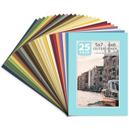 Golden State Art, Acid Free Pack of 25 Mix 5x7 Photo Mats Mattes Matting with White Core Bevel Cut For 4x6 Pictures in Premier ...