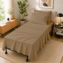 "Cottingon 4 Piece Cot Mattress Sheet Set 33""X75"", Egyptian Cotton, Soft Sheets, Fits 4 to 7 Inch Deep Pocket for Narrow, Twin,Camper, RV Bunk, Tri Fold Mattress, Taupe"