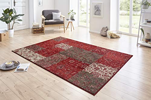 Hanse Home Kirie Patchwork Rug, Short Pile Modern Vintage Design Rugs for Dining Room, Living Room, Children's Room, Hallway, Bedroom, Kitchen - Red Brown 80 x 150 cm