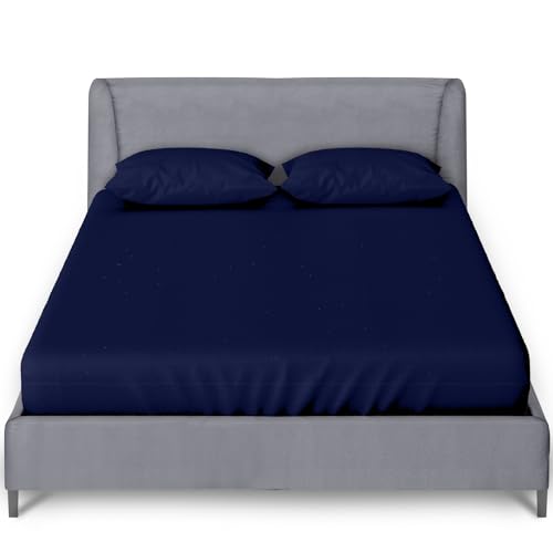GC GAVENO CAVAILIA Percale Super King Size Fitted Sheets - Plain Dyed Bedding - 25Cm Anti Wrinkle Non Iron Polycotton Bed Sheet - Navy