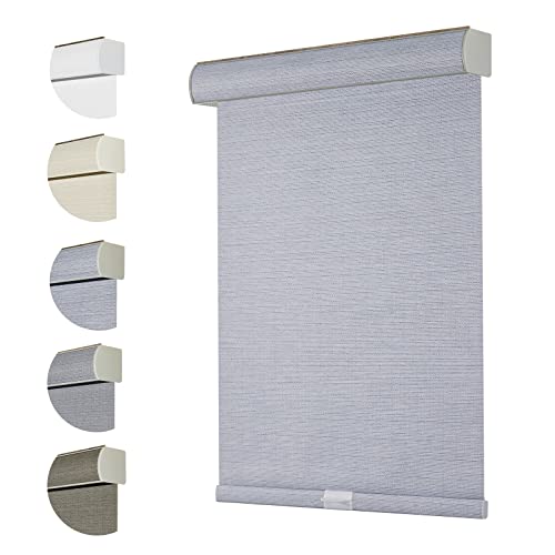 "Persilux Free-Stop Cordless 100% Blackout Roller Shades for Window Blinds (Bluish Grey, 35""W x 72""H) Textured Fabric UV Protection Thermal Insulated Roller Blinds for Windows Shades for Home, Bedroom"