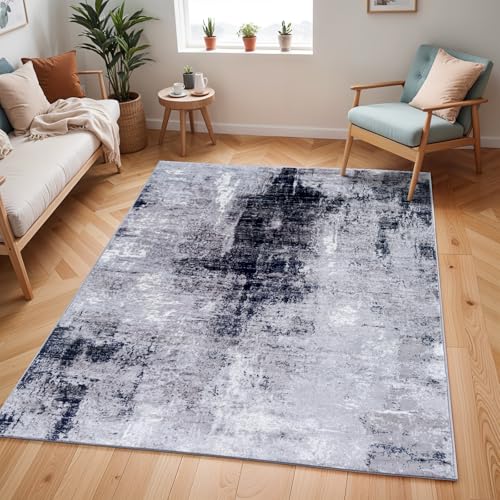 Livabliss Giulia Helsinki Abstract Design – Living Room 120x170 cm, Dining Lounge Kitchen Bedroom Use, Modern Marble Look, Soft Luxurious Medium Pile, Navy Grey White