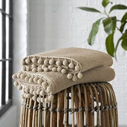 GC GAVENO CAVAILIA Luxury Pom Pom Pure Cotton 550 GSM Hand OR Bath Towels OR Ultra Soft Super Absorbent Bath Sheets, Pack of 2 Bath Towel, Latte