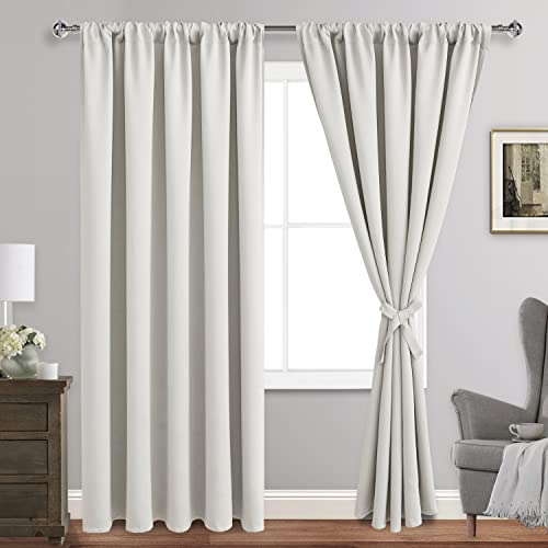 JIUZHEN Blackout Curtains for Bedroom - 70 x 84 Inch Extra Wide Privacy Assured Thermal Insulated Room Darkening Room Divider Curtain Cover for Living Room, Set of 2 Panels with Tiebacks, Ivory