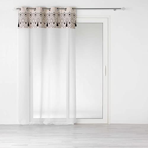 Douceur d'Intérieur, Nalika Top Eyelet Curtain 140 x 240 cm Sandblasted Top Print and Pompom