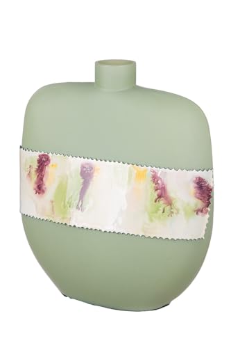 GILDE Decorative Vase, Bulbous Glass Flower Vase, Table Vase, Decorative Living Room, Colour: Matte Green, Height 30 cm