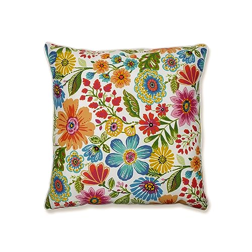 "Pillow Perfect Bright Floral Indoor/Outdoor Accent Throw Pillow, Plush Fill, Weather, and Fade Resistant, Floor - 25"" x 25"", Blue/Purple Gregoire, 1 Count"