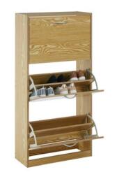 Premier Housewares Shoe Storage Cabinet, Shoes Cupboards for Hallways, Oak Wood, w60 x d24 x h117cm, Brown - 3 Tier