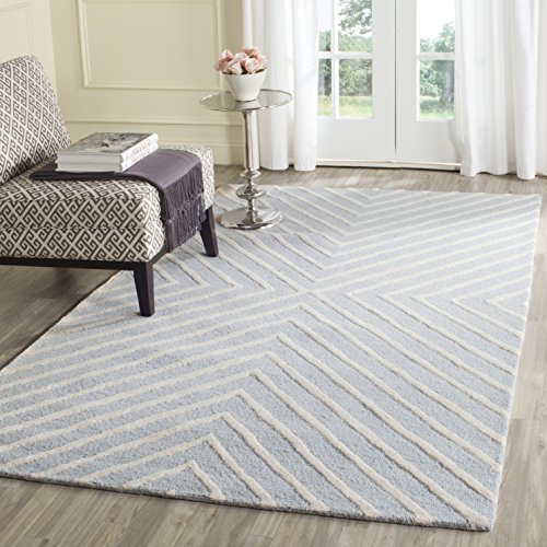 Safavieh Diamond Indoor Hand Tufted Rectangle Area Rug, Cambridge Collection, CAM129, in Light Blue / Ivory, 122 X 183 cm for Living Room, Bedroom or Any Indoor Space