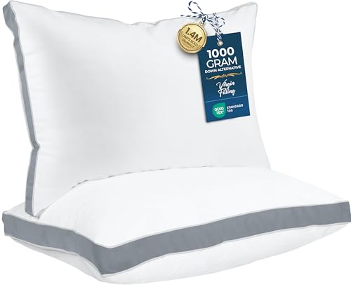 Utopia Bedding Gusseted Pillow (2-Pack) Premium Quality Bed Pillows - Side Back Sleepers - Grey Gusset - Queen - 18 x 26 Inches (UB760-2)