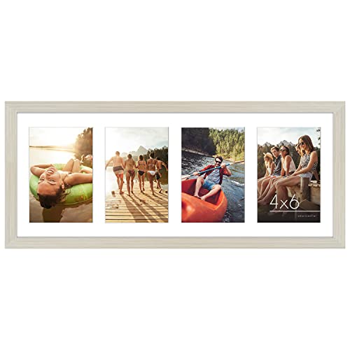 Americanflat 6x4 Collage Photo Frame with Shatter-Resistant Glass - Signature Collection - Fits Four 4x6 Photos or Use as One 8x20 Picture Frame for Wall Display - Light Wood