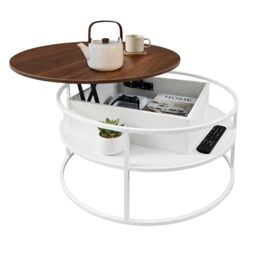 Relaxdays coffee table, height-adjustable side table with storage, HxD 46x80cm, lift-top, MDF/metal, white/brown