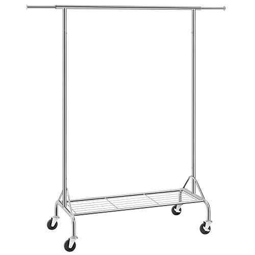 SONGMICS Heavy Duty Metal Clothes Rail with Shoes Shelf, maximum load of 50 kg, Chrome HSR02S