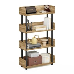 Furinno TURN-N-TUBE 4-Tier Display Shelf, Storage Shelves, Book Shelf, Open Shelves with Rounded Corner Top Edges, for Organization and Storage, Living Room, Home Office, Flagstaff Oak