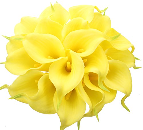 Duovlo 20pcs Calla Lily Bridal Wedding Bouquet Lataex Real Touch Artificial Flower Home Party Decor (Yellow)