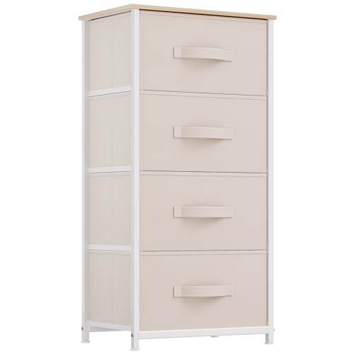 YITAHOME Chest of Drawers with 4 Drawers, Fabric Dressers with Easy Pull Handle,Sturdy Steel Frame,Storage Drawers for Bedroom, Closet, Clothes, Cream White