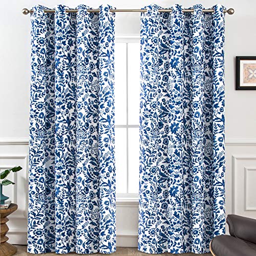"DriftAway Julia Aquareller Blackout Window Curtains Grommet Top Lined Thermal Insulated Energy Saving Window Drapes 2 Layers 2 Panels Per Size (Navy, 52"" x 96"")"