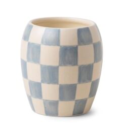 Paddywax Scented Candles Checkmate Artisan Candle in Reusable Checkerboard Patterned Porcelain Vessel, 311g, Cotton + Teak