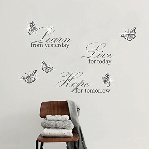 WALPLUS Wall Sticker Decal Grey Learn Live Hope Quote with Swarovski Crystals