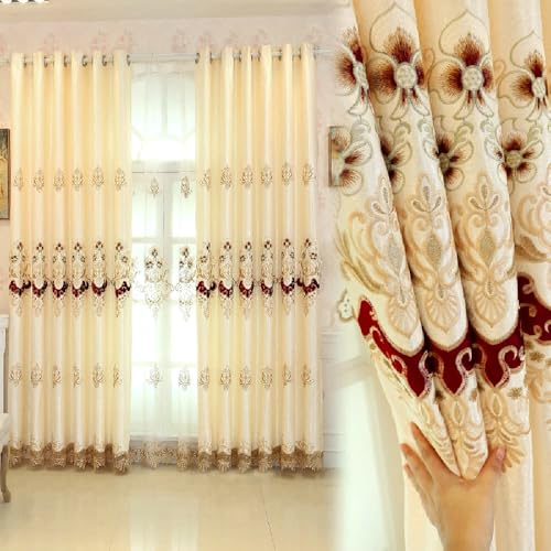Amidoudou 1 Pair European Luxury Embroidered Curtains for Living Room Bedroom (Yellow,54x90 Inch)