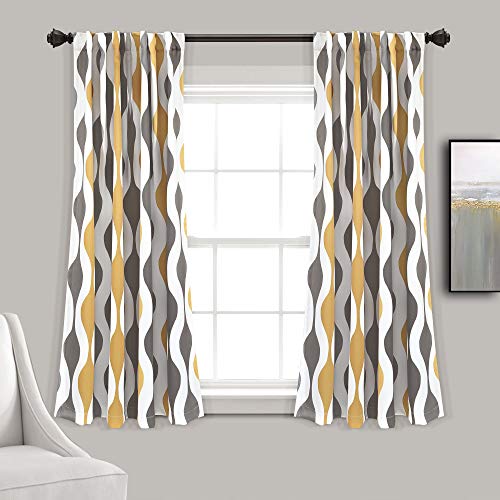 "Lush Decor Mid Century Geo Room Darkening Window Curtain Panel Pair, 52"" W x 63"" L, Gold & Gray"