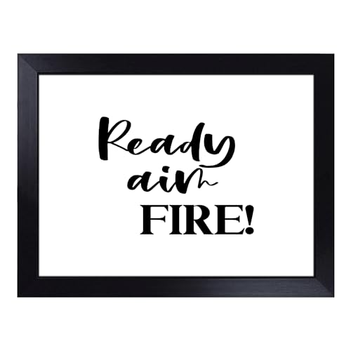 Lap Tray with Bean Bag Cushion, Ready Aim Fire Typography Quote - Handmade in the UK, Raised Wooden Edge, Padded Cushion, Heat-Resistant Wipe-Clean Surface, for Meals, Laptops and Crafts