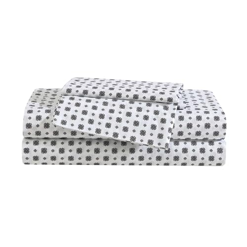 Eddie Bauer - Twin Sheet Set, Premium Cotton Percale Bedding Set, Super Soft Home Decor, Oeko-Tex Certified (Fairisle Sprinkle Black, Twin)