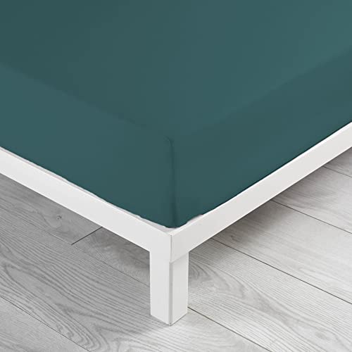 douceur d'intérieur, Fitted Sheet (140 x 190 cm) Petroleum Linette, 100% Cotton
