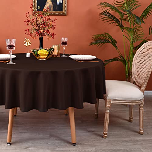 MEANMOY Brown Round Tablecloth 48 Inch Water Resistant Table Cloth - 210 GSM Solid Washable Stain Resistant Circle Table Cloth Cover Wrinkle Free Wipe Clean Polyester for Wedding, Party, Banquet