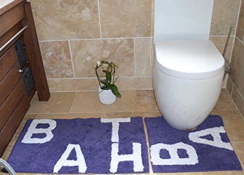 "Rapport ""Text"" Bath and Pedestal Mat Set, Cotton, Violet, 80 x 50 x 2 cm"
