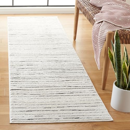 Safavieh Geometric Rug for Living Room, Dining Room, Bedroom - Melody Collection, Short Pile, in Ivory and Black, 67 X 244 cm