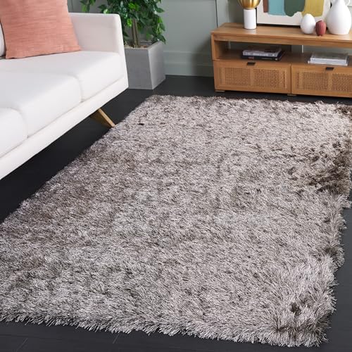 Safavieh Shaggy Indoor Woven Rectangle Area Rug, Paris Shag Collection, SG511, in Sable, 122 X 183 cm for Living Room, Bedroom or Any Indoor Space