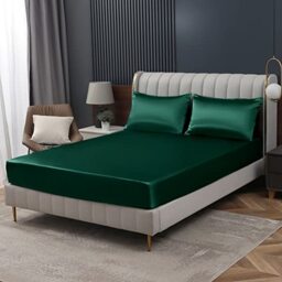 Homiest Blackish Green Satin Fitted Sheet King Size, Deep Pocket, Luxury & Ultra Soft Bedding