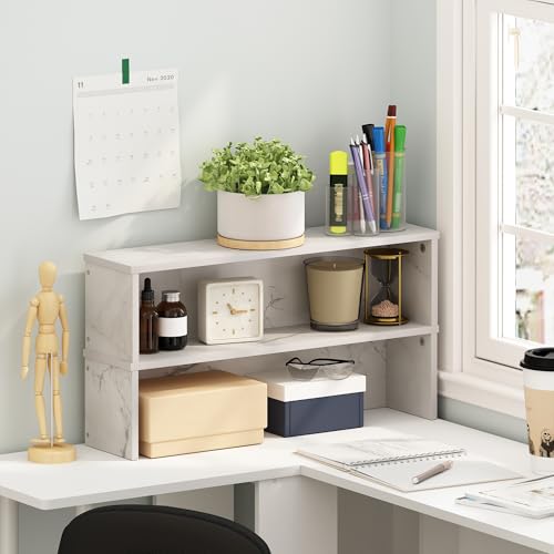 Furinno HELENA Kitchen Countertop Organizer Set of 2, 58.4cm Wide Kitchen Counter Shelves, Stackable Organizer Shelf, Spice Rack for Kitchen, Pantry, Coffee Bar, Marble White