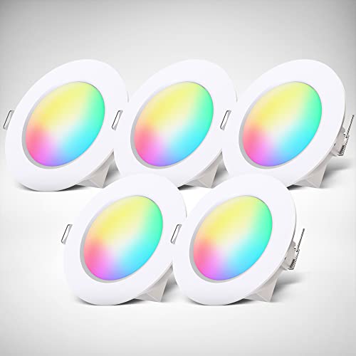 B.K.Licht I 5er Set RGBW Bathroom Recessed Lights LED I Bathroom Recessed Spotlight Coloured I Remote Control I Ø70 mm Hole Drilling I Dimmable I 92x45 (DxH) I White